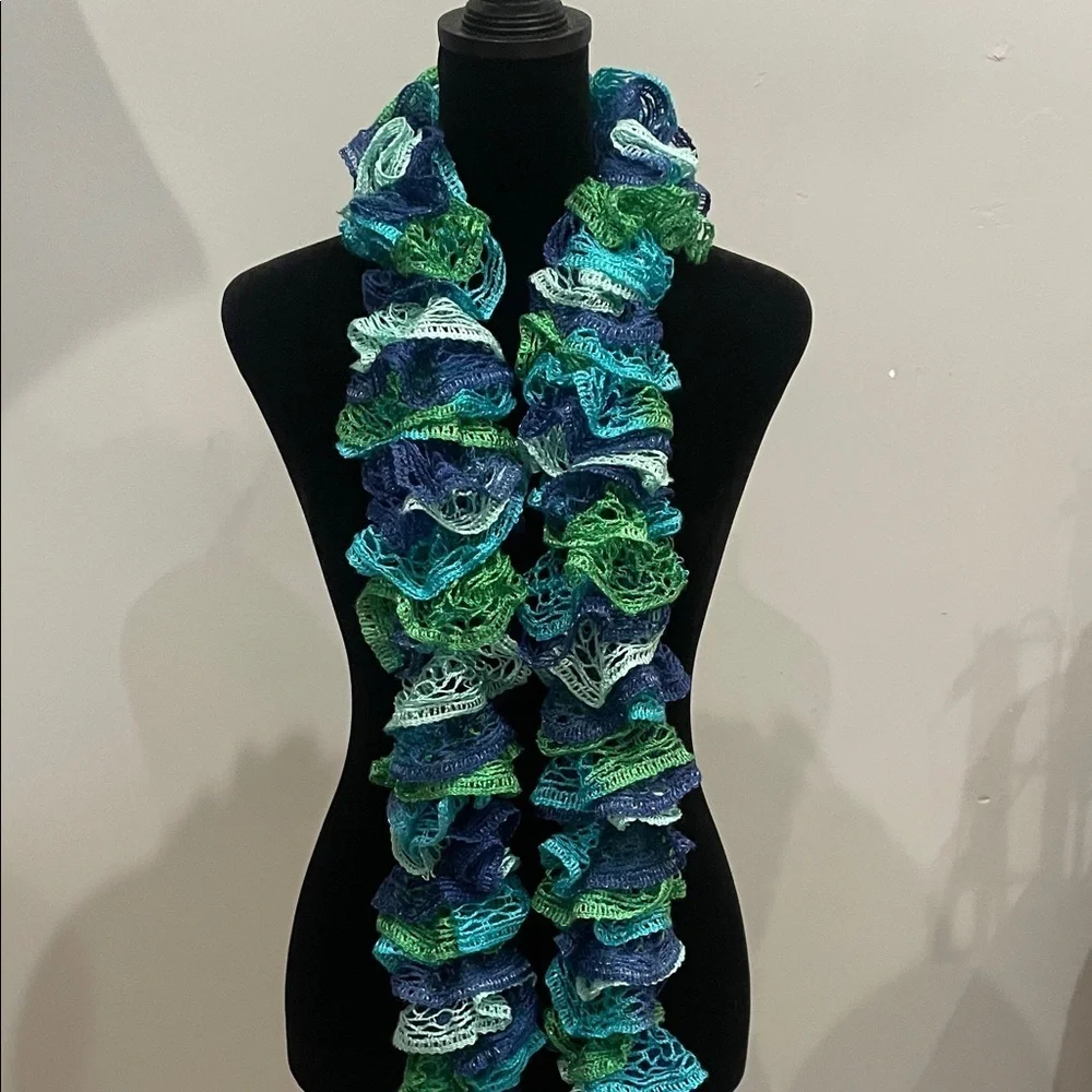 Multicolor Ruffled Scarf blues and greens